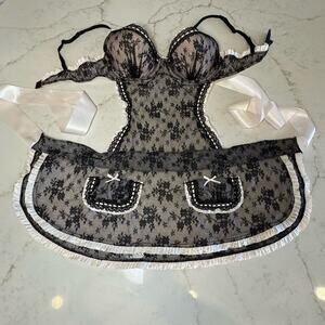 Victoria’s Secret Blush Cream 34 C Lingerie French Maid Apron Sexy Little Thing
